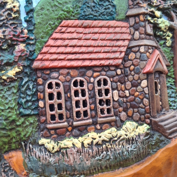 Gorgeous Hand Painted 15" Ceramic Pumpkin Fall Autumn Scene Cobblestone Church - Picture 3 of 9